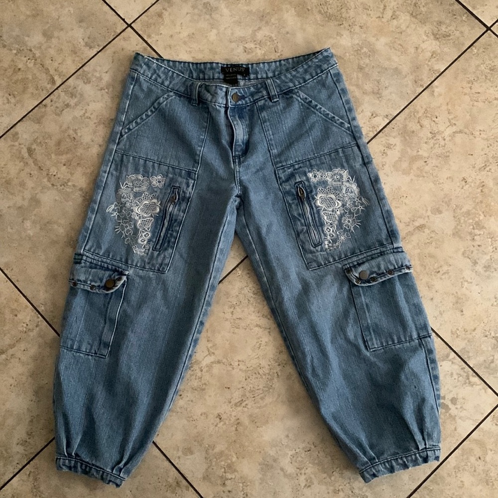 Venus Blue Capri Denim Cargo Jeans
